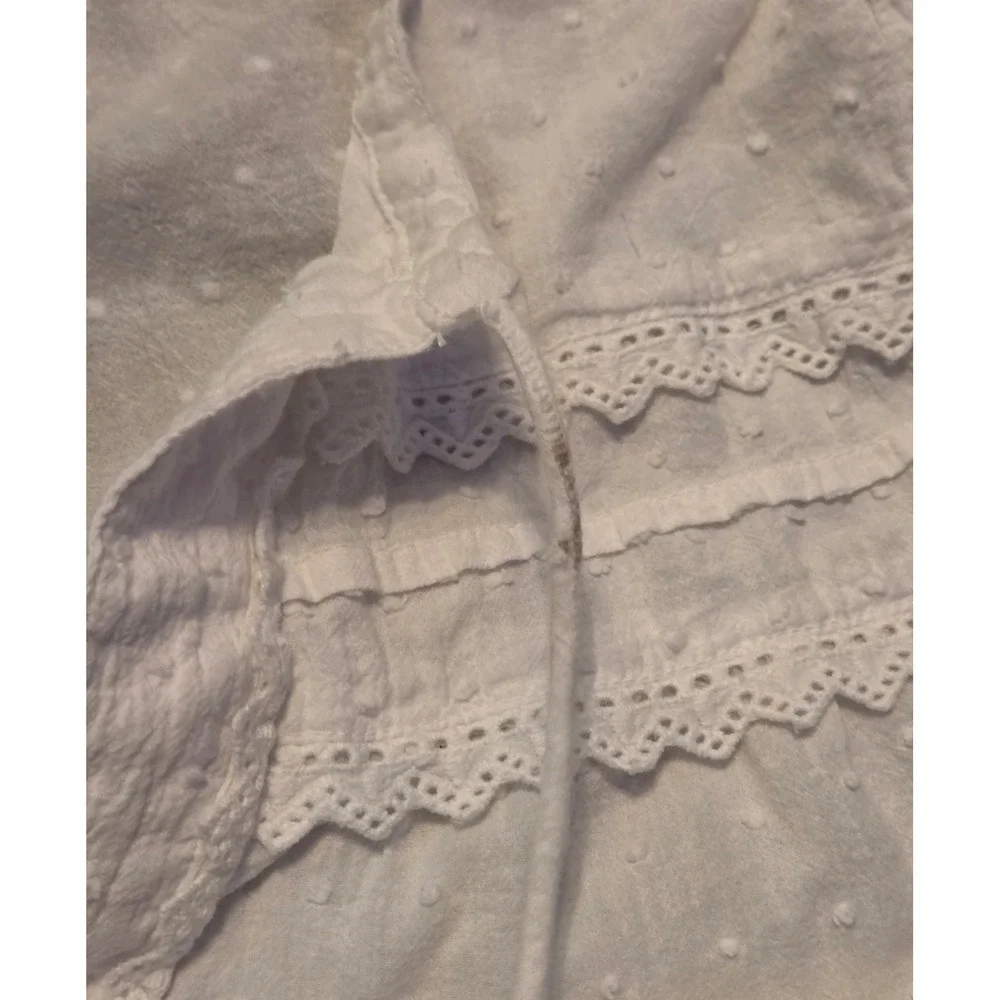 Loft Peasant Style V-Neck Blouse Women's Size Medium White Tie Front - Picture 7 of 10